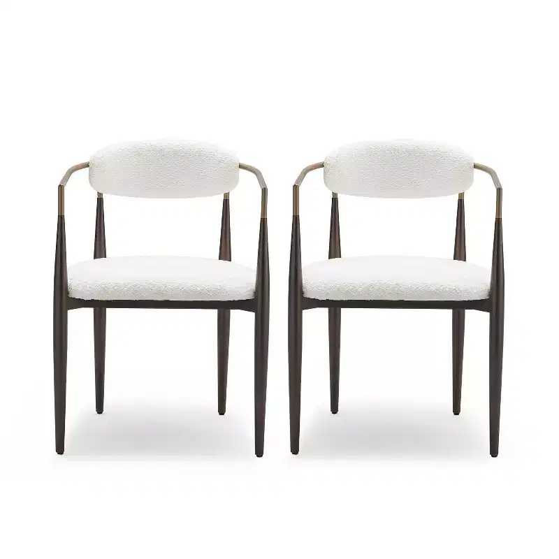 Christopher Knight Home Grov Upholstered Boucle Iron Dining Chair (Set of 2), Beige and Gold