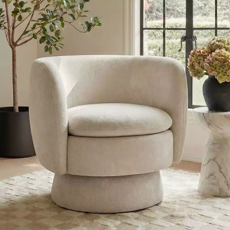Set of 2 Modern Swivel Barrel Chair with Upholstered Fabric, 360 Rotating Accent Lounge Chair for Living Room, Bedroom-Panipeachy