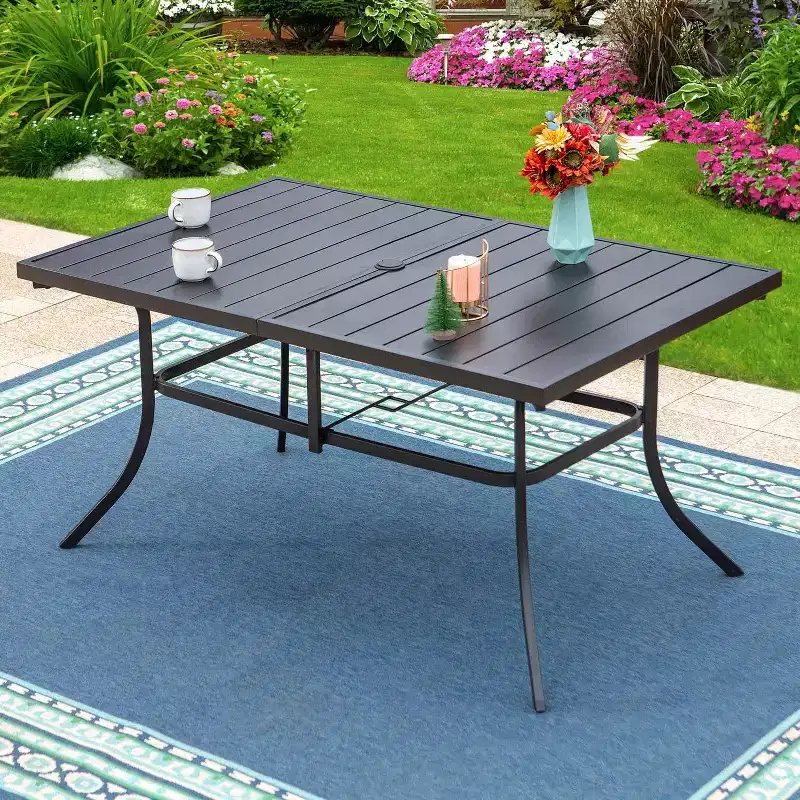 7pc Patio Dining Set with Rectangle Table with 1.57" Umbrella Hole & 360 Swivel Sling Arm Chairs with Patterned Back - Captiva Designs