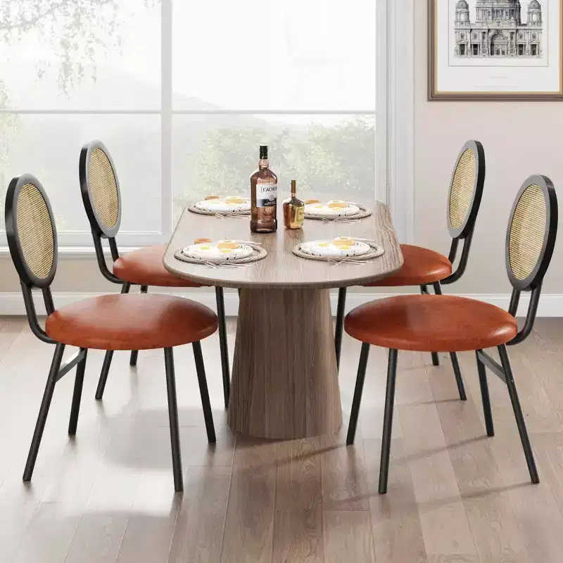 Upholstered Cane Back Dining Chairs, Modern Metal Leg Kitchen Chairs, Ergonomic Soft Seat for Dining Room