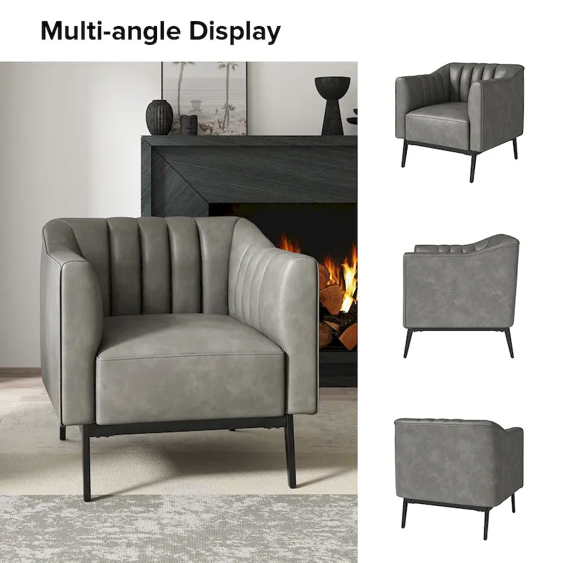 Alfons Industrial Leather Chair with Channel Tufting and Metal Leg by HULALA HOME