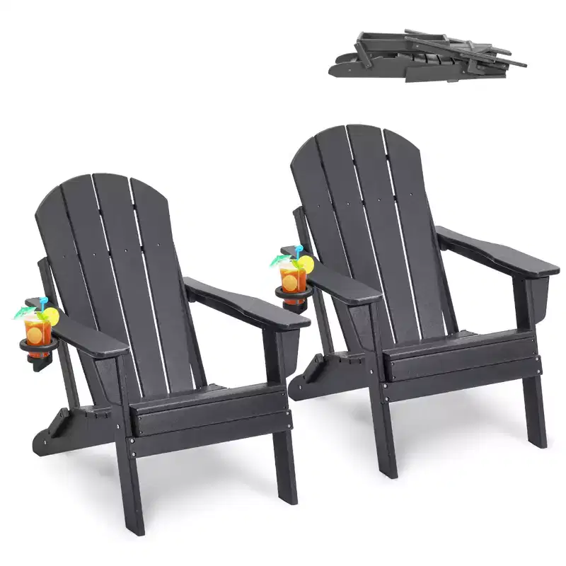 VEVOR Adirondack Chair Plastic, Set of 2 All-Weather Portable Folding Fire Pit Chair, Outdoor Adirondack Patio Chair with Cup Holder