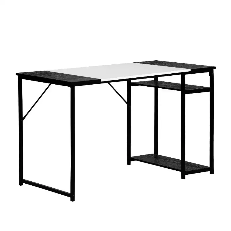 47.2 in Study Writing Desk with Storage Shelves and Metal Frame, Space-Saving Workstation, 47.2x23.6x29.1 in