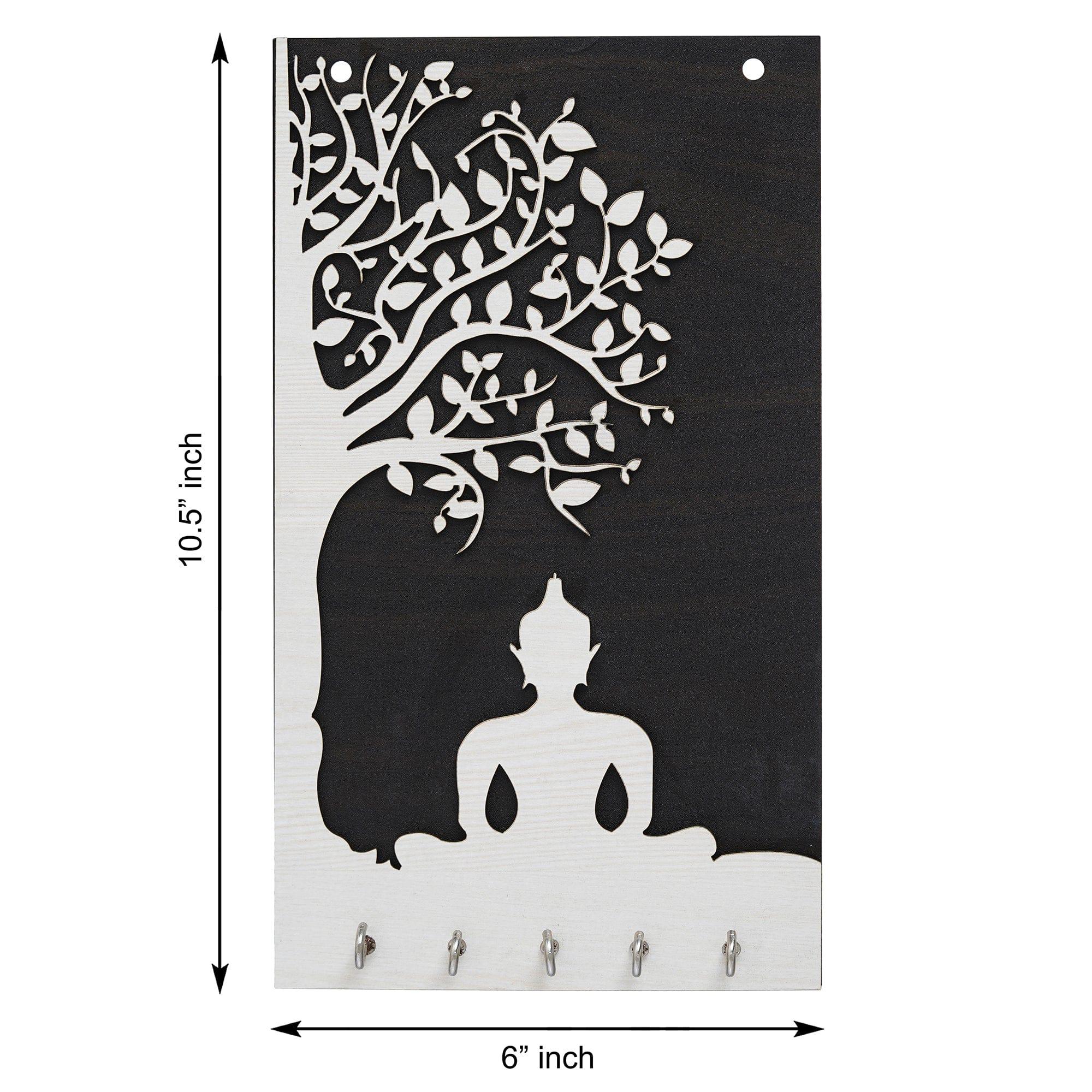 Premium Wooden Gautam Buddha Key Holder for Home and Office Decor| Keychain Holder for Home| Key Holder for Office Decor(10.5 Inches, 5 Hooks)