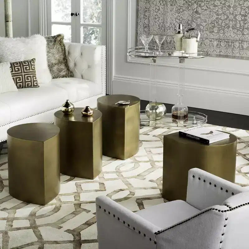 Contemporary Iron Coffee Table Antique Brass Finish
