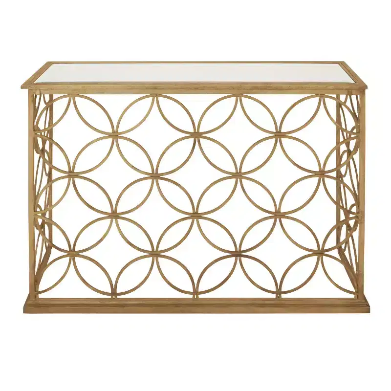 Olivia & May Rectangular Traditional Modern Metal Console Table Gold: Elegant Foyer, Entrance, Narrow Design