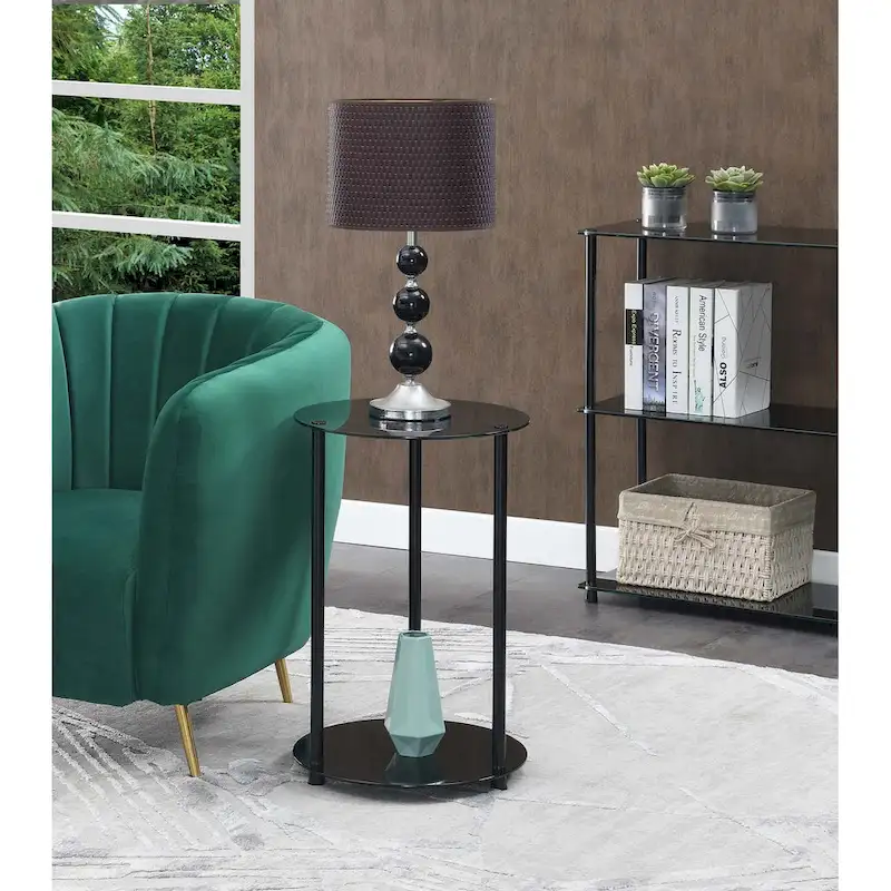 2-Tier Round End Table with Tempered Glass Shelves