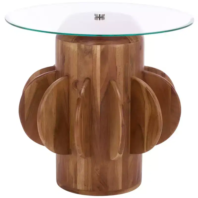 Marata Glass Side Table - ACC3222 - Glass/Walnut - Safavieh