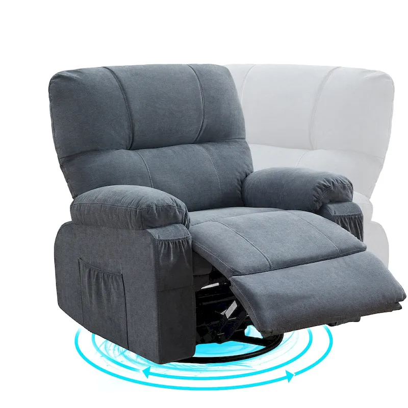 360 Linen Swivel Rocker Recliner with Side Pockets