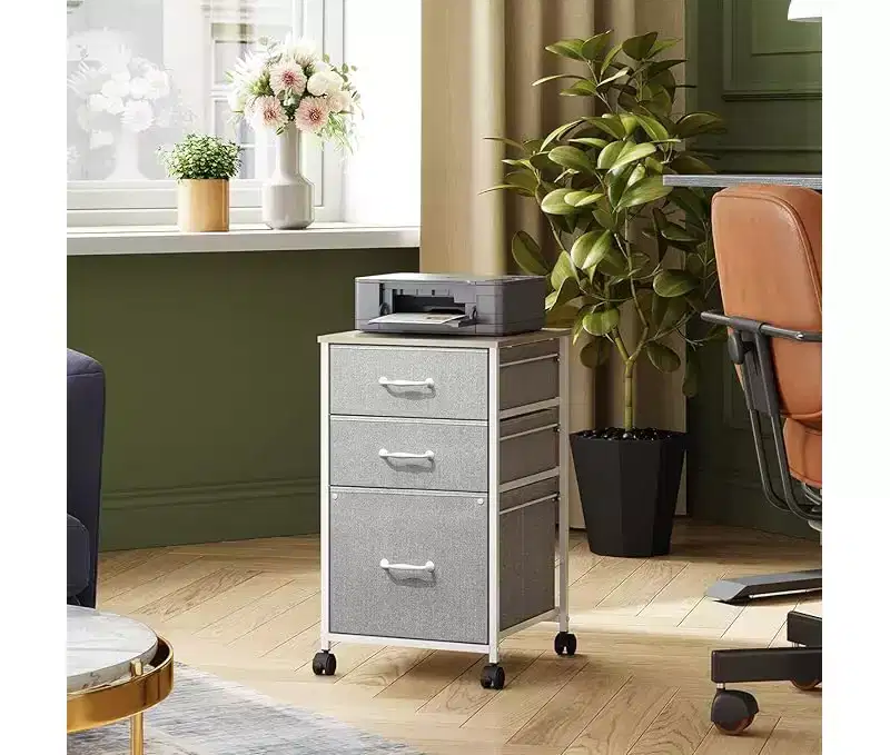 GALAXHERO 3 Drawer File Cabinet with Wheels, Rolling Printer Stand, Fabric Vertical Filing Organizer for Home Office, Letter Size Storage, Light Grey