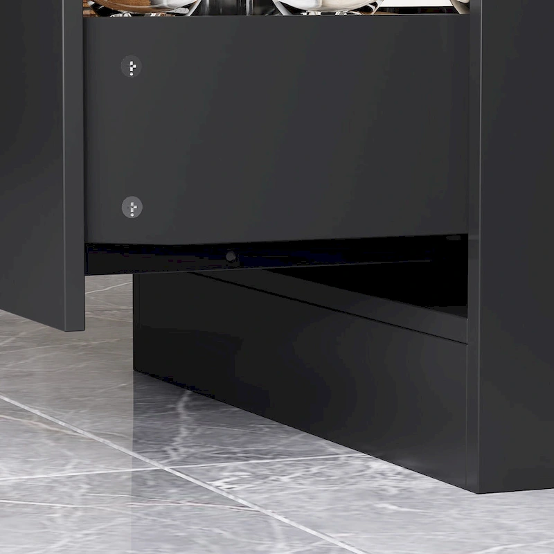 Kitchen Island with Drawers & Glass Cabinets, Converts to Office Desk