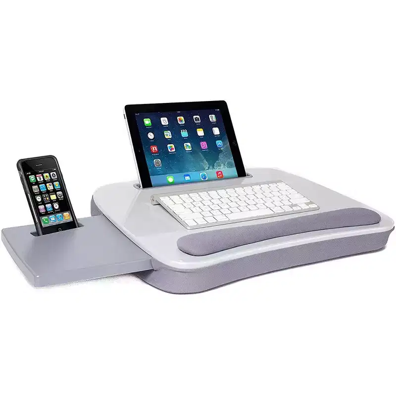 Multi-tasking Memory Foam Lap Desk – Silver, Slide-Out Mouse Pad, Tablet & Phone Slot