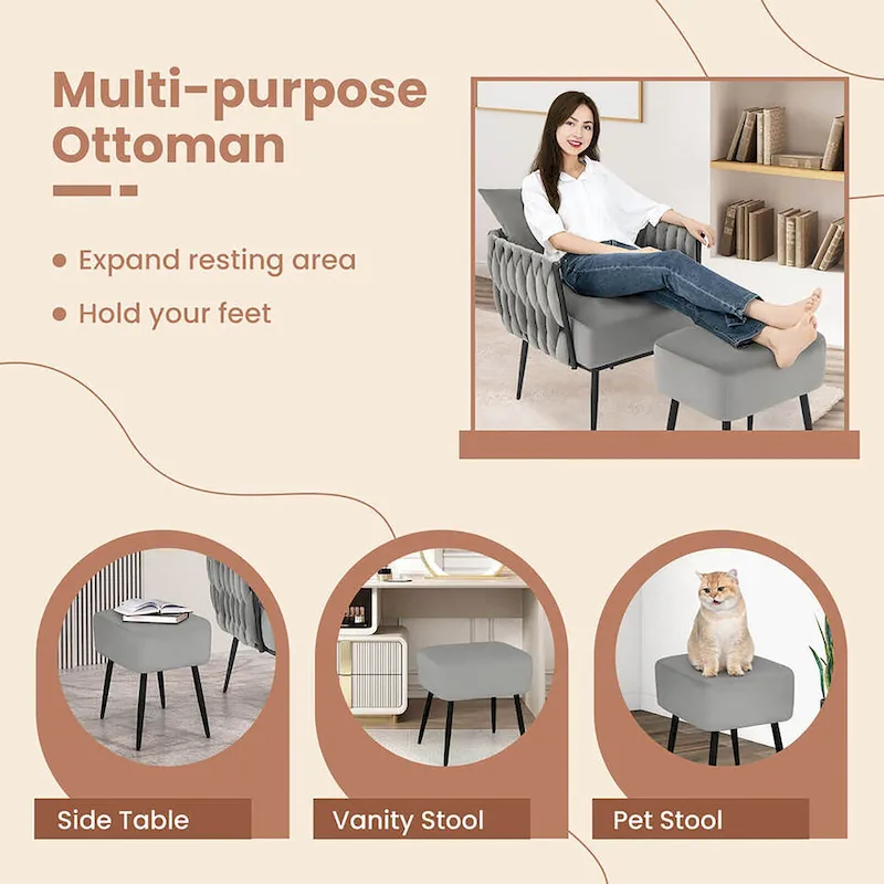 Gymax Modern Dutch Velvet Accent Chair & Ottoman Set Single Leisure