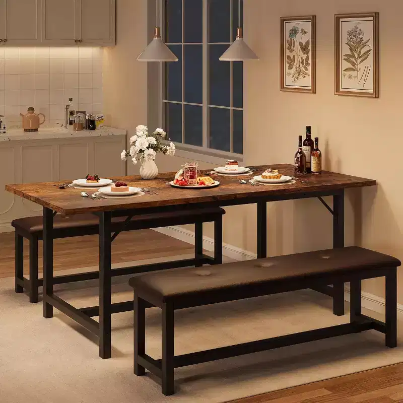 Brown & Black Rectangle Extendable Dining Table Set for 4–6