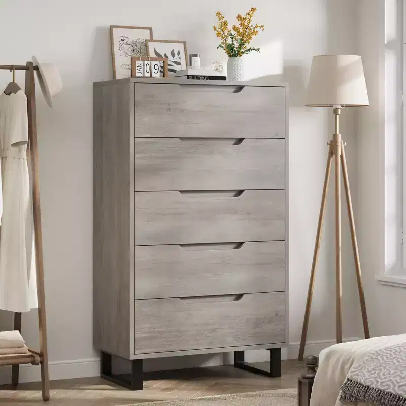 5 Drawer Dresser for Bedroom, 50 Tall Dresser, Freestanding Vertical Drawer with Storage, Wooden Closet Chest Storage