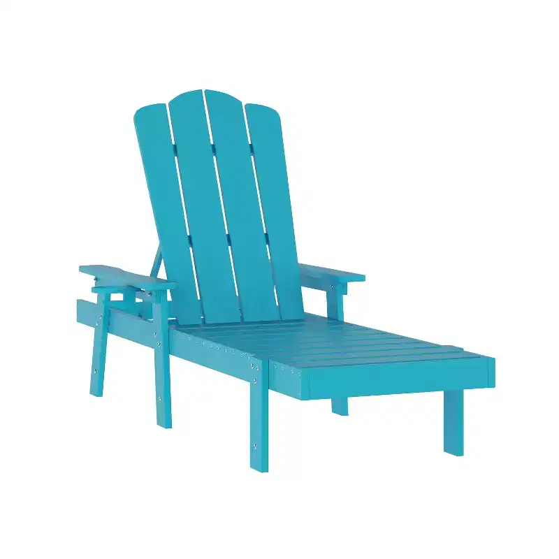 Merrick Lane Indoor/Outdoor Adjustable Adirondack Lounger with Fold Out Cupholder- Recycled All-Weather Indoor/Outdoor HDPE Lounge Chair