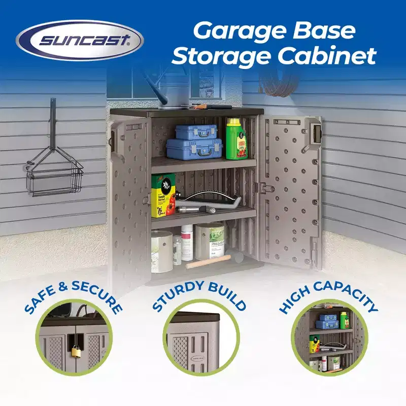 Suncast 9 Cu Ft Base Storage Cabinet with Shelves, Platinum Metallic/Slate