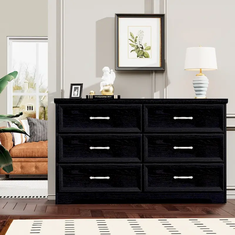 Black/White 6-Drawer Dresser, Modern Style, For 1