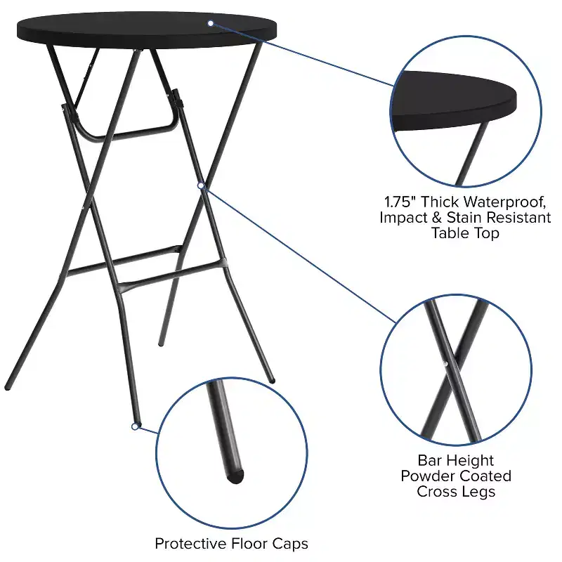 Flash Furniture 2.6-Foot Round Plastic Bar Height Folding Table