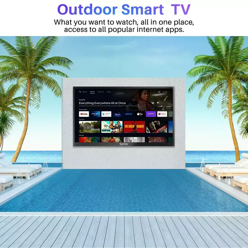 SYLVOX Outdoor TV, 43 4K 1000Nit Partial Sun Outdoor Smart TV, IP55 Weatherproof Android Smart TV with Voice Control, Chromecast(Deck Pro Series)