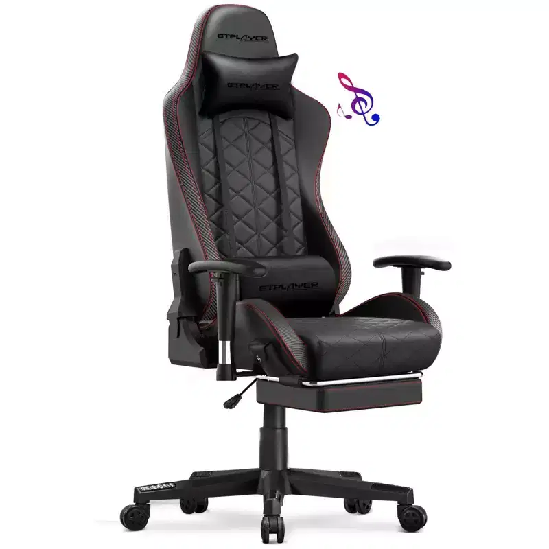 GTPLAYER Gaming Chair with Bluetooth Speakers and Footrest High Back Office Chair Red