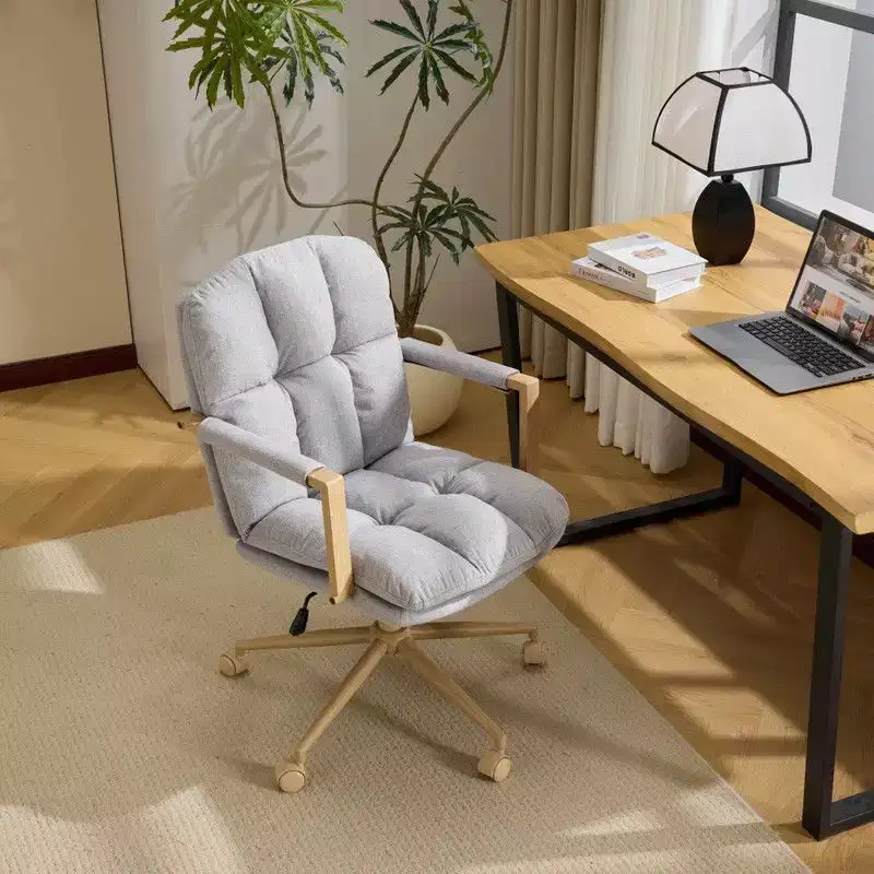 Karl Home Modern Upholstered Armchair Ergonomic Home Office Chair with Adjustable Height 360 Swivel Rolling Wheels Accent Vanity Chair