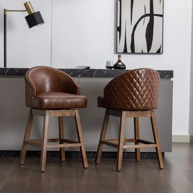 Swivel Wood Counter Height Bar Stools with Footrest (Set of 2)