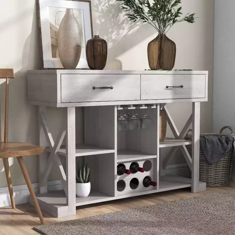 Ialani 2 Drawer Buffet Wine Cabinet  White Oak  - miBasics