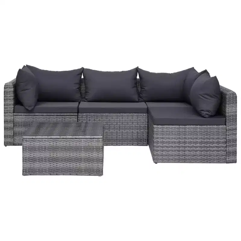 vidaXL Sofa Set Grey PE rattan, powder-coated steel, glass 5 Piece