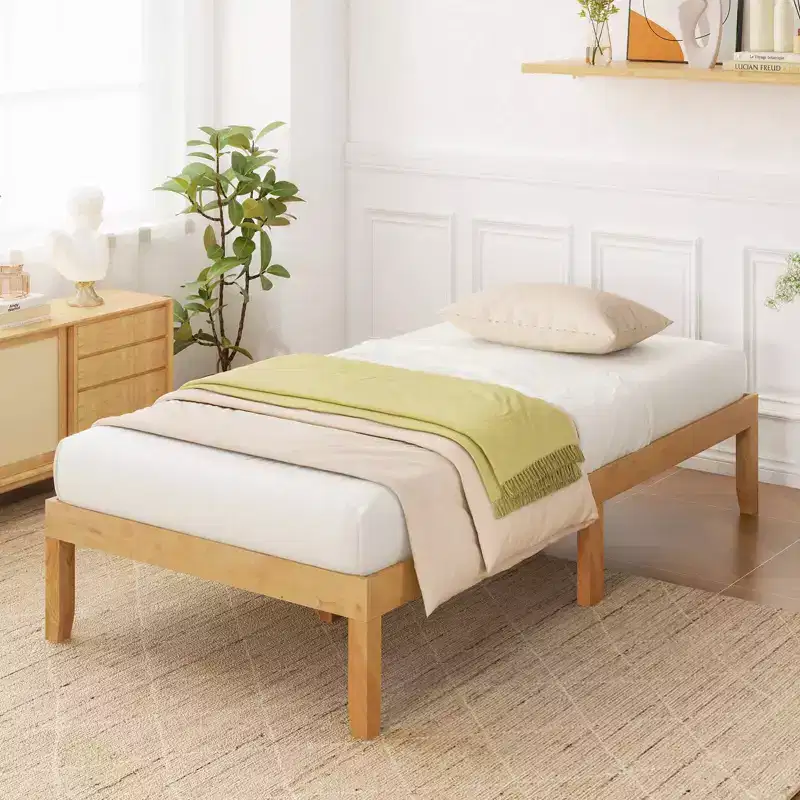 Twin/Full/Queen Size Wooden Platform Bed Frame 14 with Rubber Wood Legs Under-bed Storage Beige