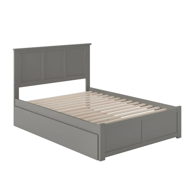 Full Size Solid Wood Platform Bed with Footboard, Full Trundle & USB Charging Station