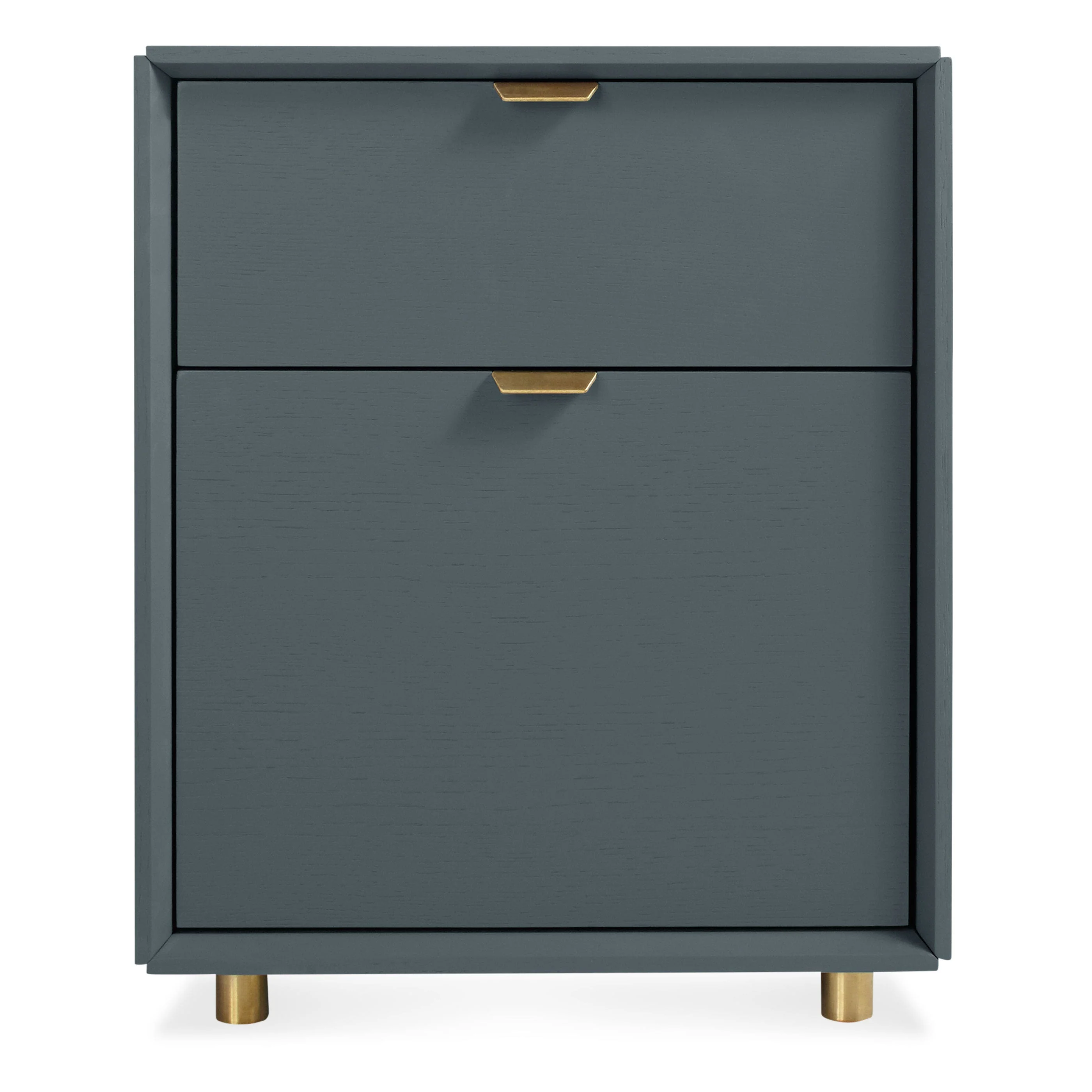 Modern Walnut Wood File Cabinet with Brass Detail for Office