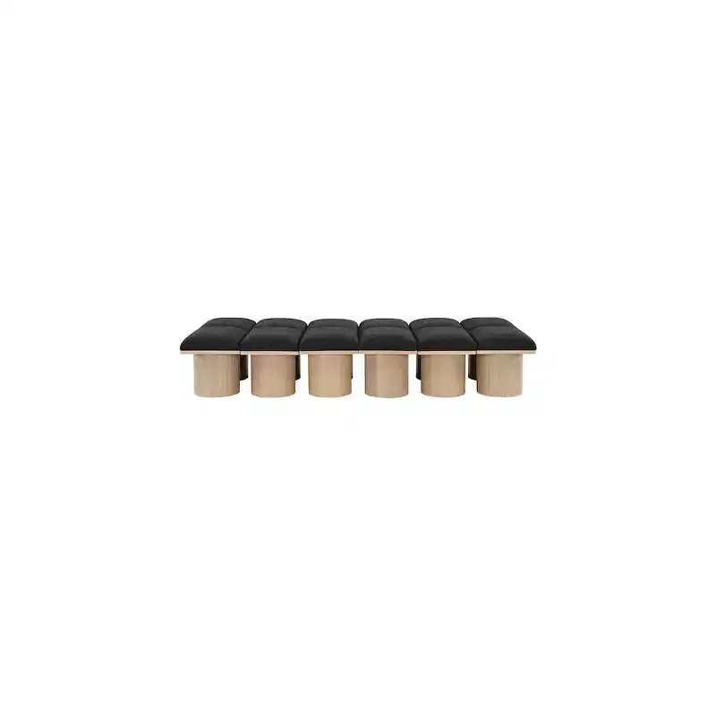 Black Boucle Fabric Bench, 93 inch Upholstered Entryway Bench with Oak Veneer
