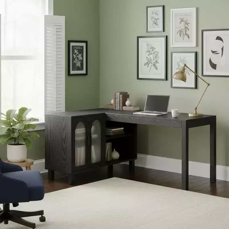 Lantine 59 L Shaped Desk with File Cabinet, Executive Home Office Desk with Storage Shelves, Modern Wood Computer Desk for Work, Study (Rustic Brown)