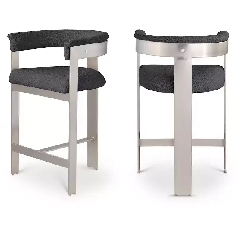 Meridian Furniture,Romeo Black Boucle Fabric Counter Stool, Set of 2