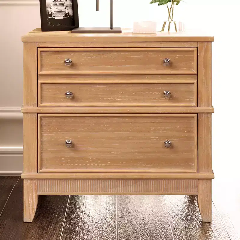 27.3W 3-Drawer Nightstand, Solid Pine Wood Side Table End Table for Living Room, Hallway & Entryway, Natural - ModernLuxe