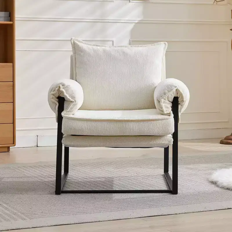Modern Chenille Upholstered Back Adjustable Armchair with Black Metal Frame, Leisure Recliner Chair for Living Rooms, Relaxation Areas