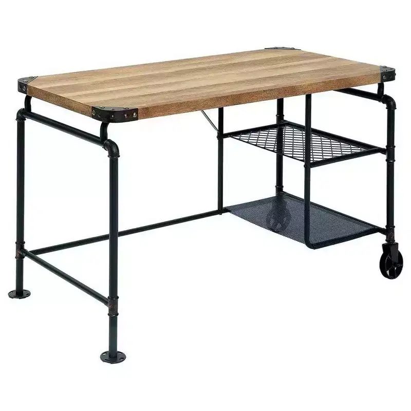 Royal Hampton 47 Inch Writing Desk, Industrial Caster Wheel, Black Metal, Wood