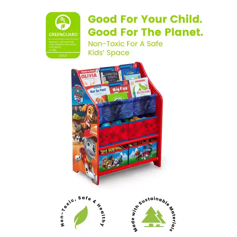 Kids Bookshelf & Toy Organizer with 4 Fabric Bins, 2 Book Tiers, Colorful Design
