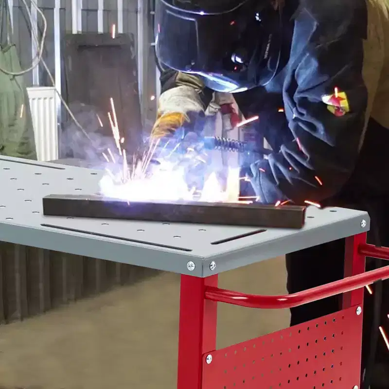 Movable Welding Table 36 in x18 in,1200 LBS Steel Welding Workbench Table with 8 Tool Slots, 5/8 in Fixture Holes, 4 Casters with Brakes and Tool Tray