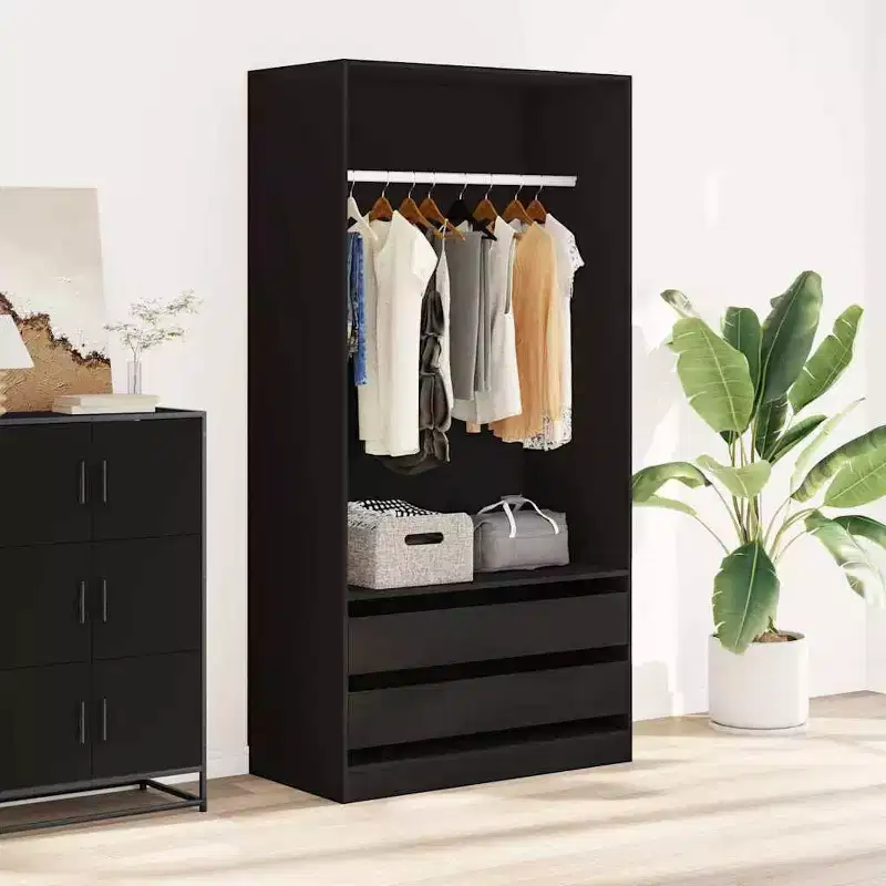 Wardrobe Black Engineered wood Compact Wardrobe Rectangular