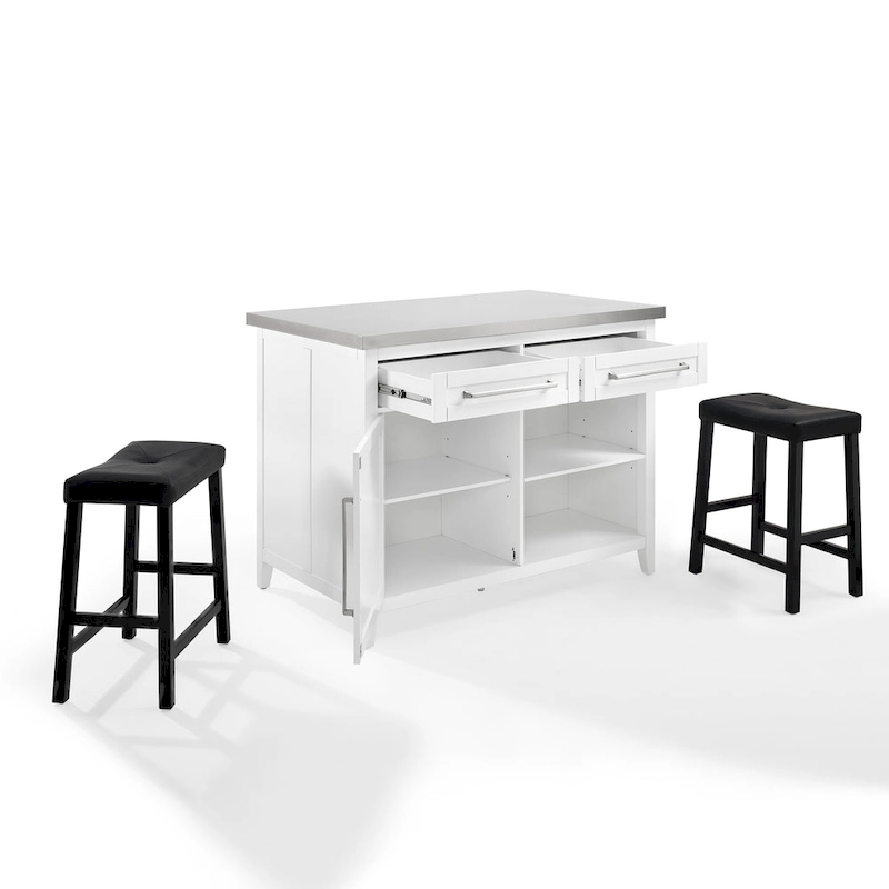 Crosley Silvia Stainless Steel Top Island W/Uph Saddle Stools - 47d x 46w x 36.5h