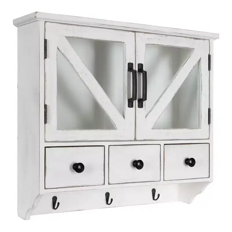 21" x 6" x 20" Hutchins Decorative Rustic Wood Wall Cabinet White - Kate & Laurel All Things Decor: Magnetic Glass Doors, Storage