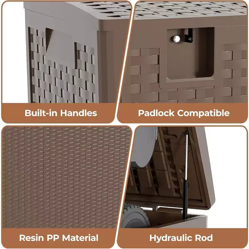 99GAL Rattan Pattern Plastic Storage Bin Brown | Garage, Warehouse, Patio, Oversized Items