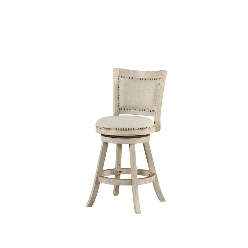 High Back Swivel Counter Stool with Linen Cushion and Wood Frame