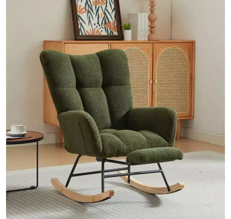 Okak Furry Rocking Accent Chair Living Room Chair with Footrest and Upholstered Comfy High Back Glider Chair Armchair for Bedroom Nursery