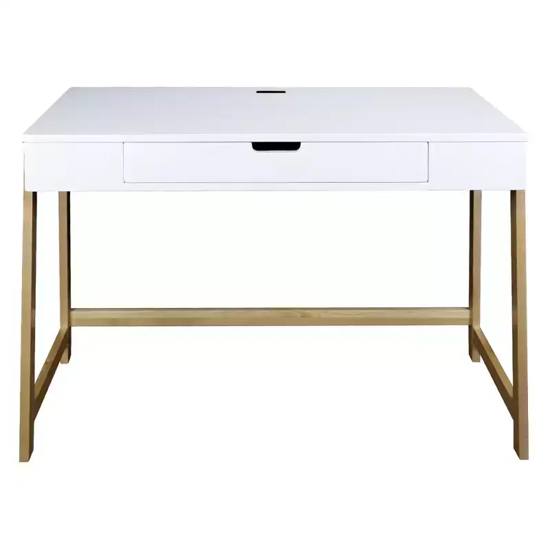 Neorustic Smart Desk with USB Ports White/Natural - Flora Home: Hardwood Construction, Easy Assembly