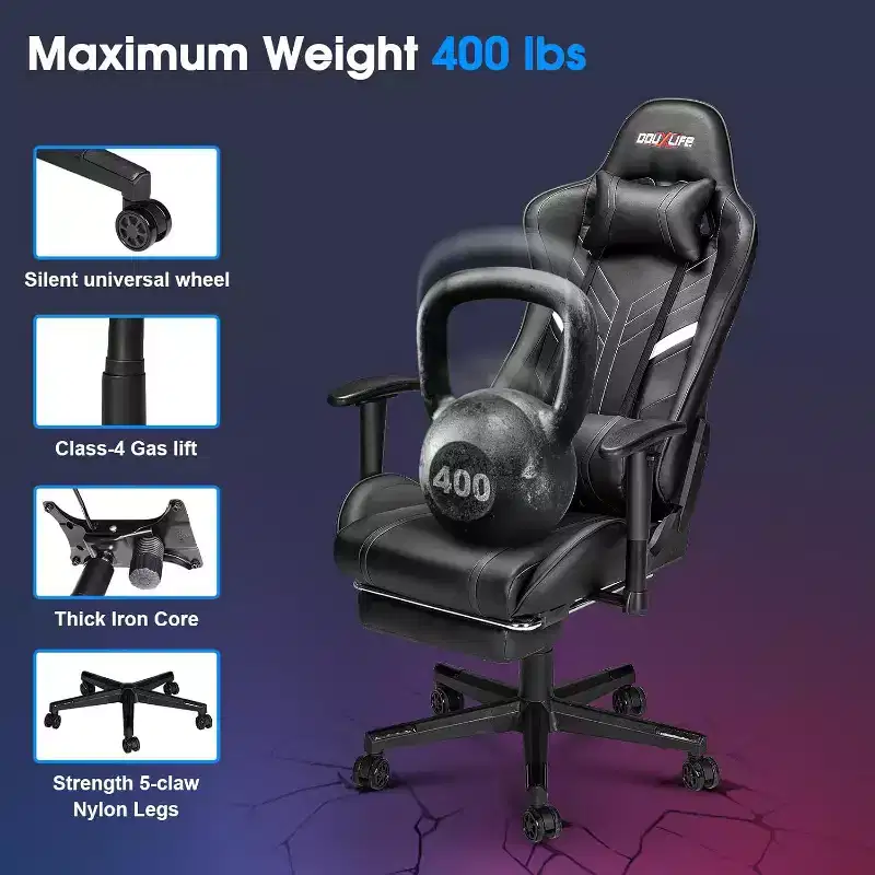 Modern 7-Point Massage Ergonomic Gaming Chair with Footrest & Adjustable Armrests Black
