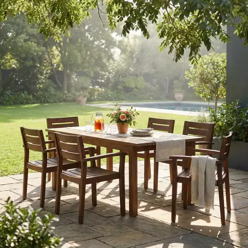 Christopher Knight Home Kasper Modern 7 Piece Patio Acacia Dining Set with Expandable Rectangular Slatted Table