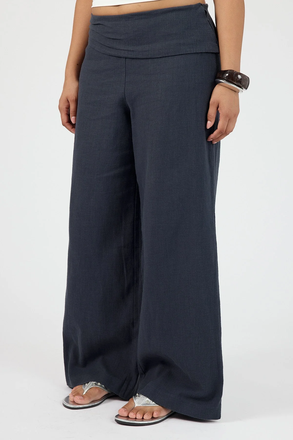 Linen Fold Over Pants Slate